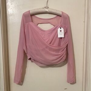 LASLULU Sheer Mesh Long Sleeve Shirts for Women Open Back Tight Workout gym Pink